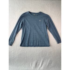 Ralph Lauren Polo Men Long Sleeve Cotton Shirt Heather Blue Classic Crew Neck